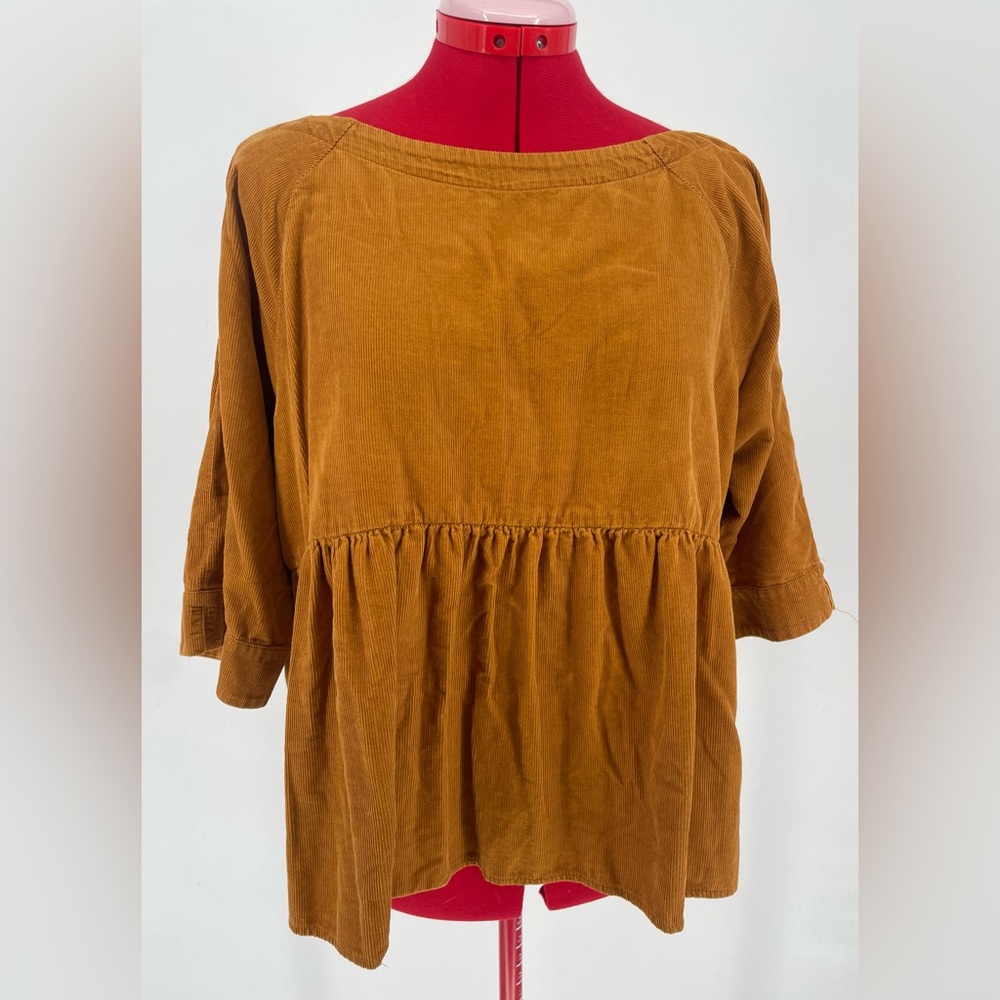 Anthropologie Mustard Corduroy Peasant Blouse - Picture 1 of 11